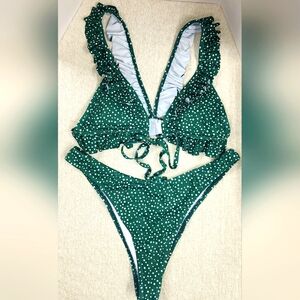 SHEIN green/white polkadot bikini Size Large